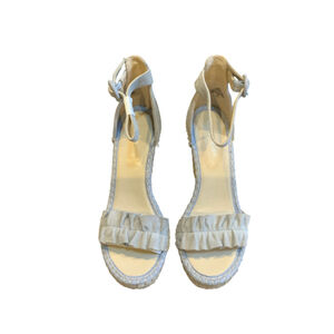 Women's Marc Fisher Light Blue Beige Espadrille Wedge Sandals 7.5 Ruffled Strap